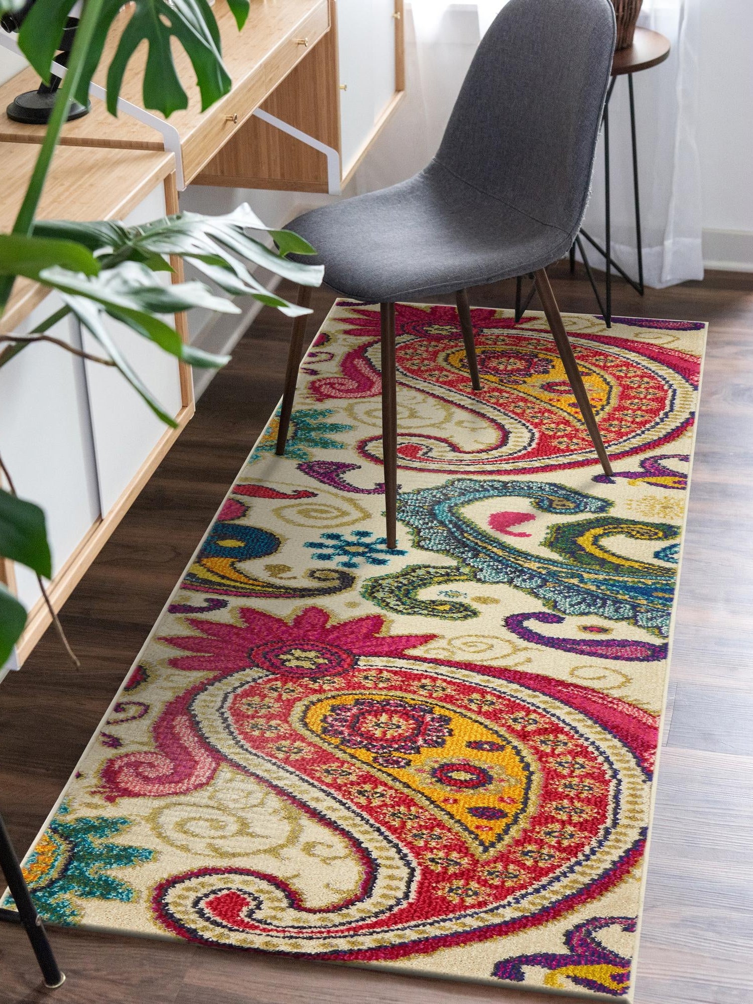 Cream 2' 7 x 10' Estrella Runner Area Rug 100% Polypropylene Non-Shedding Stain Resistant Carpet Colorful Modern Abstract Design Easy Clean for Home Decor for Sale at Rug Engine