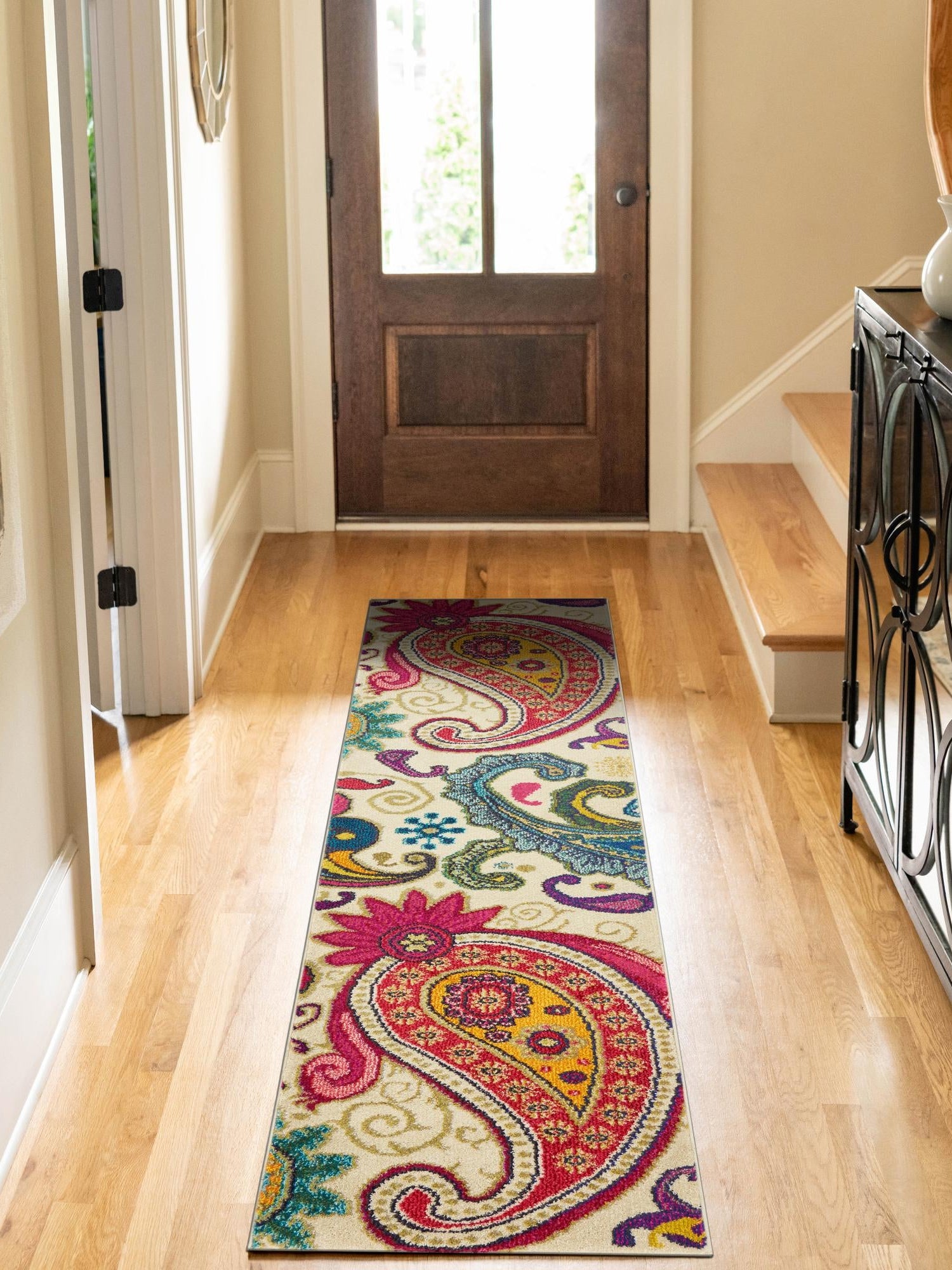 Cream 2' 2 x 6' 9 Estrella Runner Area Rug 100% Polypropylene Non-Shedding Stain Resistant Carpet Colorful Modern Abstract Design Easy Clean for Home Decor for Sale at Rug Engine