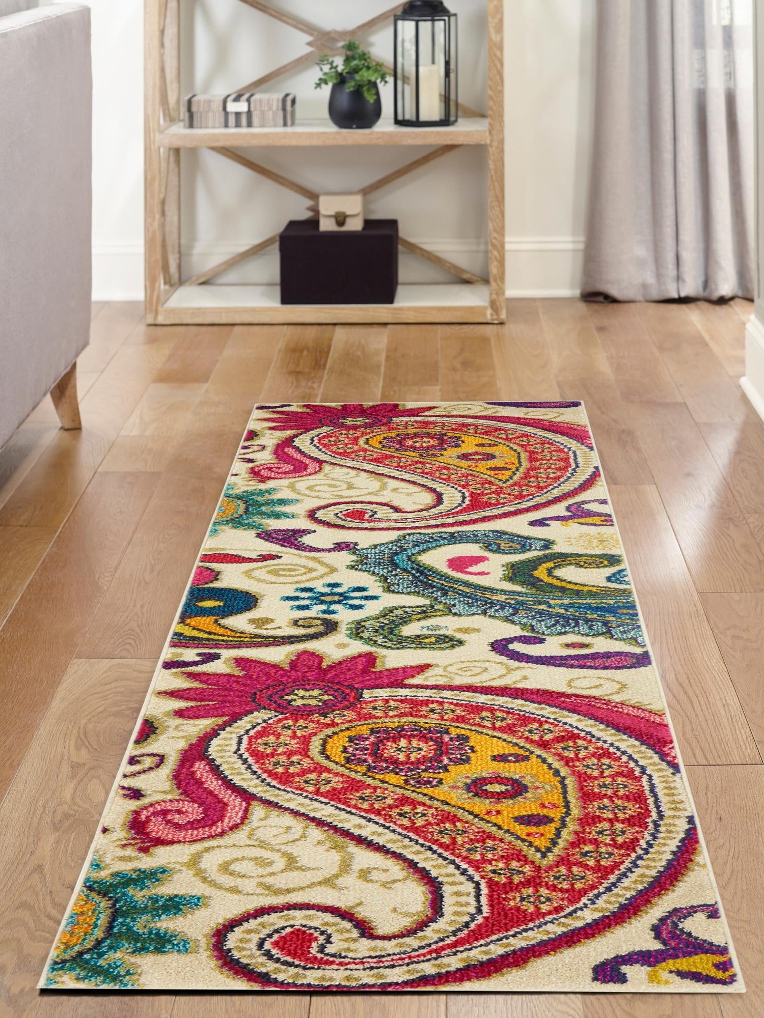 Cream 2' 2 x 6' 9 Estrella Runner Area Rug 100% Polypropylene Non-Shedding Stain Resistant Carpet Colorful Modern Abstract Design Easy Clean for Home Decor for Sale at Rug Engine