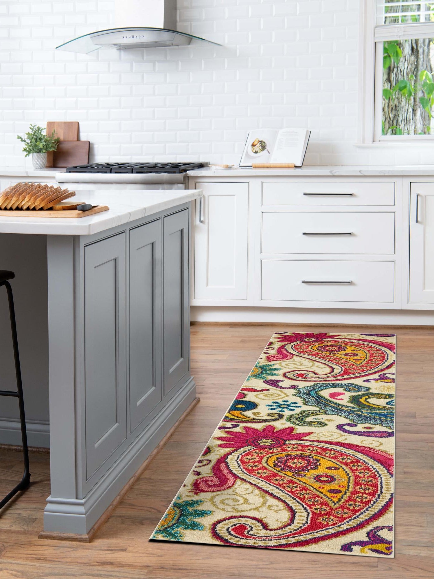 Cream 2' 2 x 6' 9 Estrella Runner Area Rug 100% Polypropylene Non-Shedding Stain Resistant Carpet Colorful Modern Abstract Design Easy Clean for Home Decor for Sale at Rug Engine