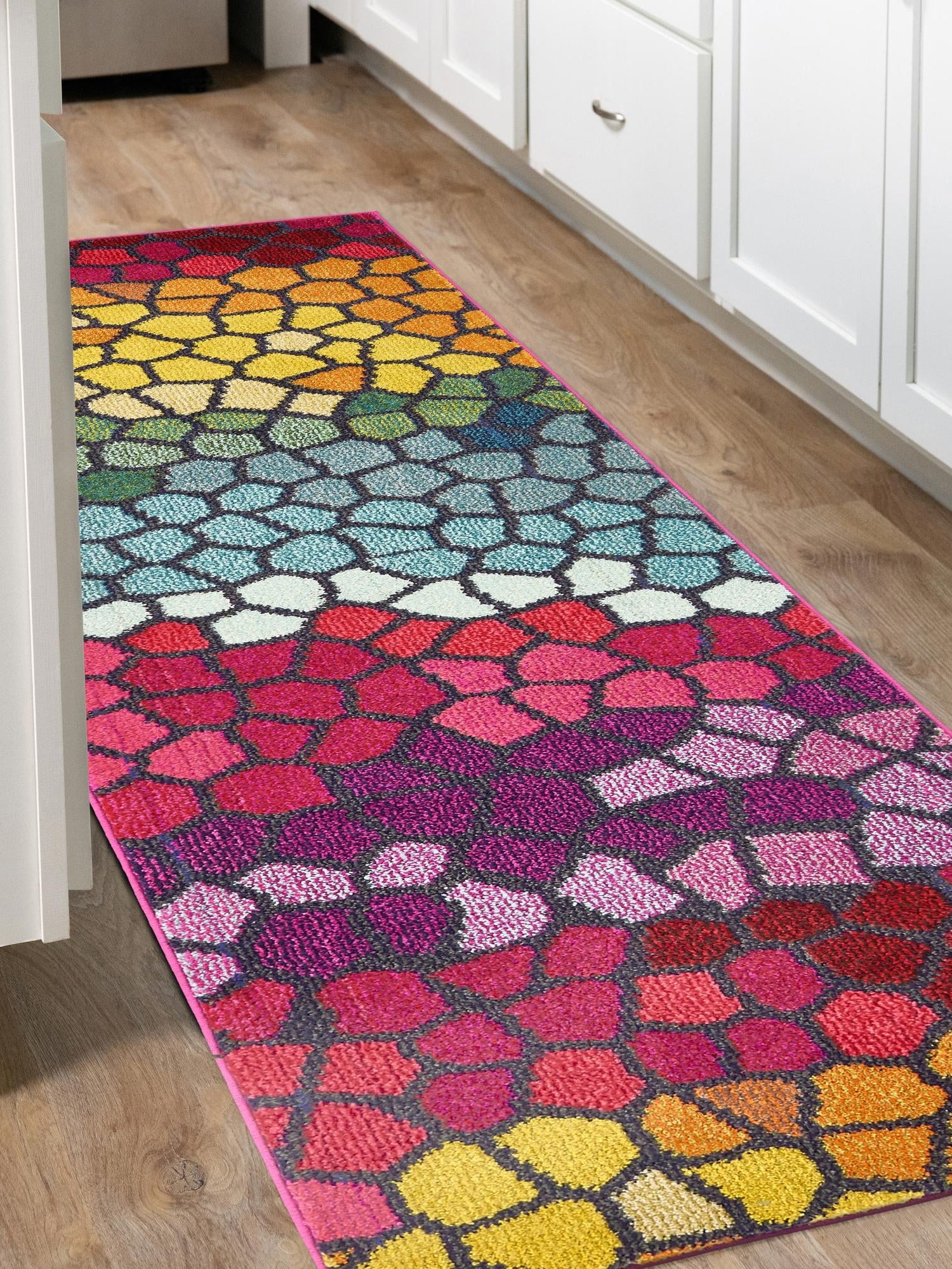 Multicolor 2' 2 x 6' 9 Estrella Runner Area Rug 100% Polypropylene Non-Shedding Stain Resistant Carpet Colorful Modern Abstract Design Easy Clean for Home Decor for Sale at Rug Engine