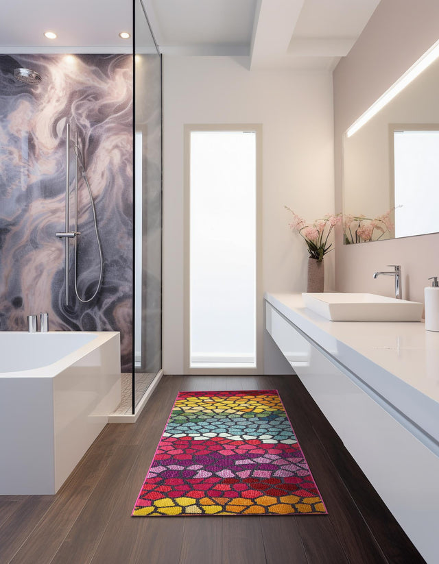 Multicolor 2' 7 x 10' Estrella Runner Area Rug 100% Polypropylene Non-Shedding Stain Resistant Carpet Colorful Modern Abstract Design Easy Clean for Home Decor for Sale at Rug Engine