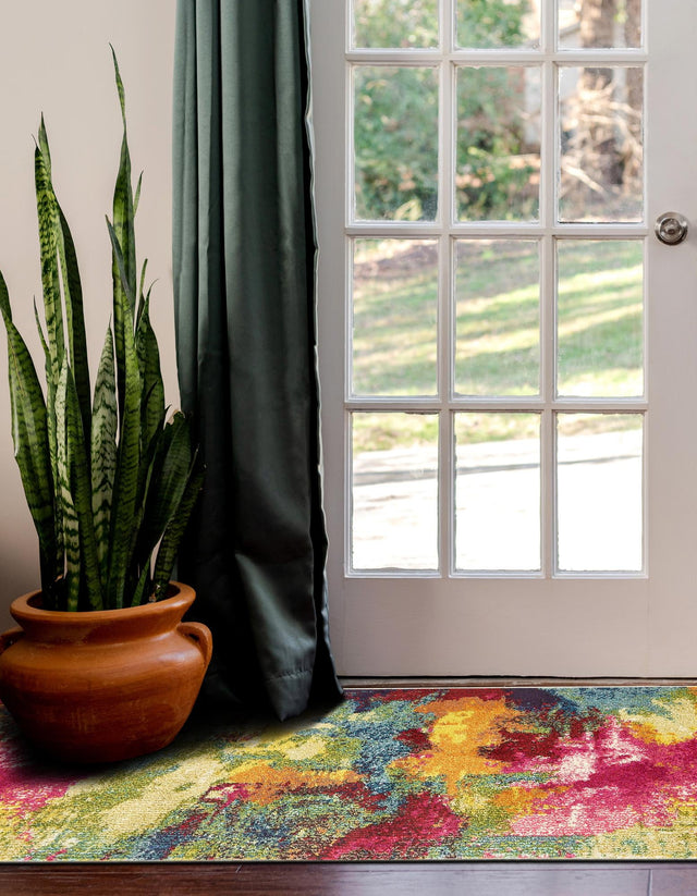 Multicolor 2' 7 x 12' Estrella Runner Area Rug 100% Polypropylene Non-Shedding Stain Resistant Carpet Colorful Modern Abstract Design Easy Clean for Home Decor for Sale at Rug Engine