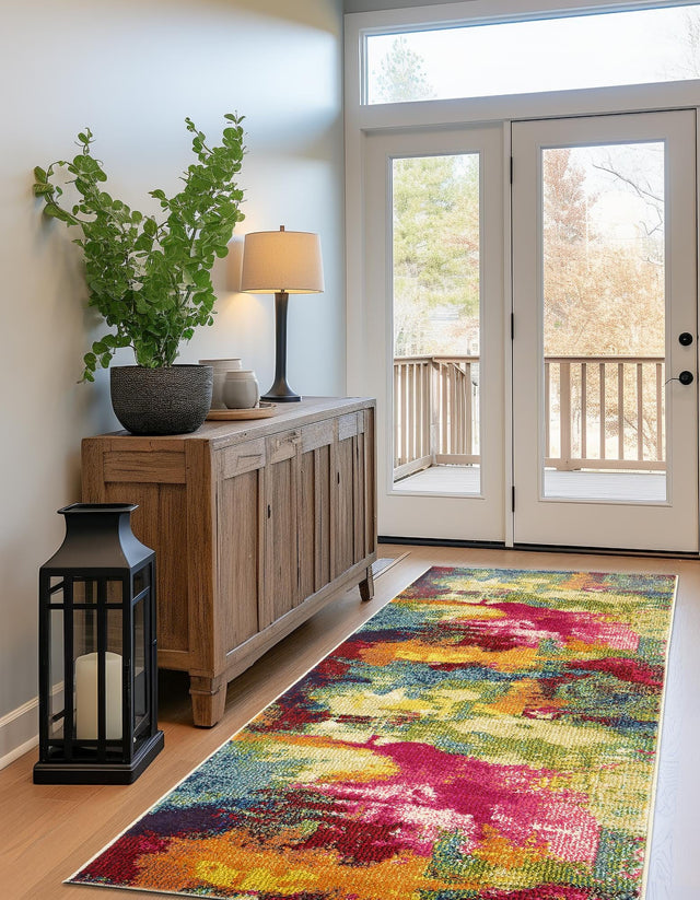 Multicolor 2' 7 x 12' Estrella Runner Area Rug 100% Polypropylene Non-Shedding Stain Resistant Carpet Colorful Modern Abstract Design Easy Clean for Home Decor for Sale at Rug Engine