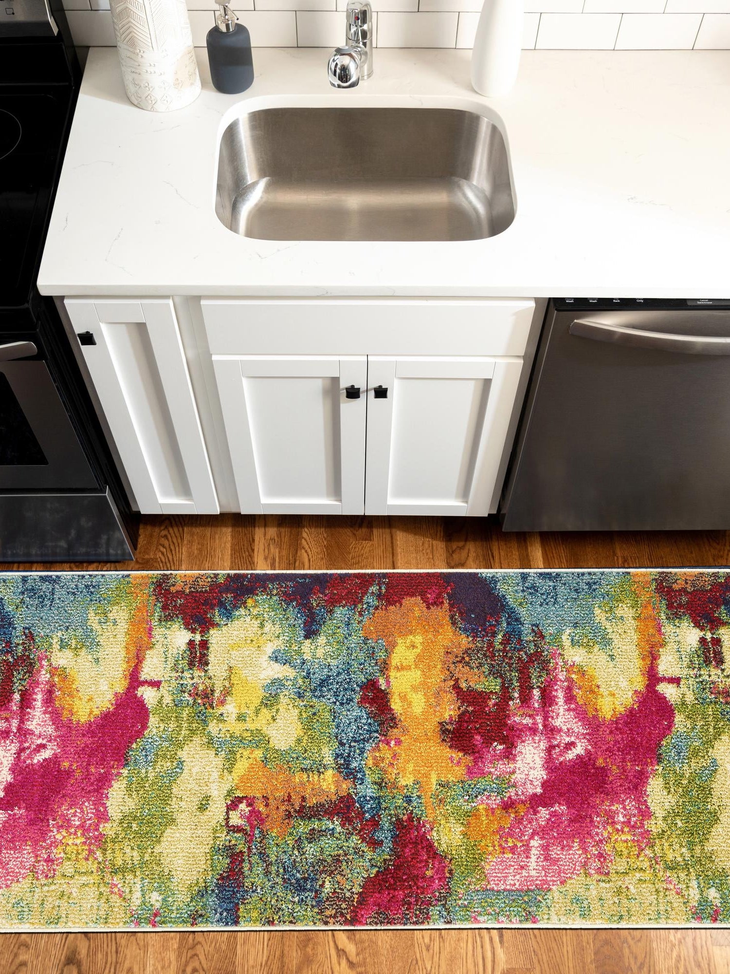 Multicolor 2' x 8' Estrella Runner Area Rug 100% Polypropylene Non-Shedding Stain Resistant Carpet Colorful Modern Abstract Design Easy Clean for Home Decor for Sale at Rug Engine