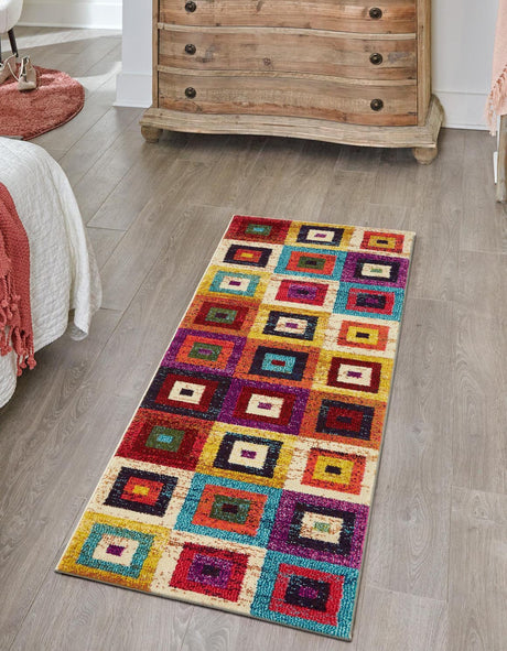 Multicolor 2' 2 x 6' 9 Estrella Runner Area Rug 100% Polypropylene Non-Shedding Stain Resistant Carpet Colorful Modern Abstract Design Easy Clean for Home Decor for Sale at Rug Engine