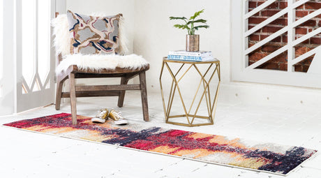 Orange 2' 7 x 10' Estrella Runner Area Rug 100% Polypropylene Non-Shedding Stain Resistant Carpet Colorful Modern Abstract Design Easy Clean for Home Decor for Sale at Rug Engine