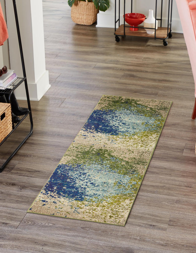 Blue 2' x 8' Estrella Runner Area Rug 100% Polypropylene Non-Shedding Stain Resistant Carpet Colorful Modern Abstract Design Easy Clean for Home Decor for Sale at Rug Engine
