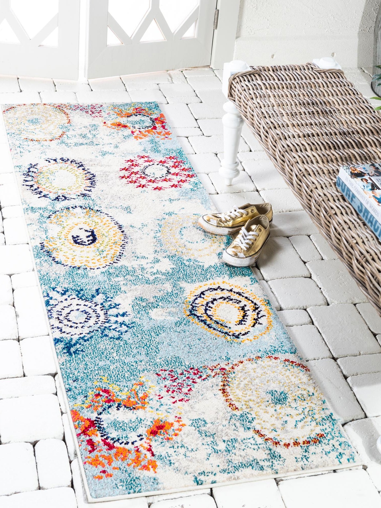 Beige 2' 2 x 6' 9 Estrella Runner Area Rug 100% Polypropylene Non-Shedding Stain Resistant Carpet Colorful Modern Abstract Design Easy Clean for Home Decor for Sale at Rug Engine