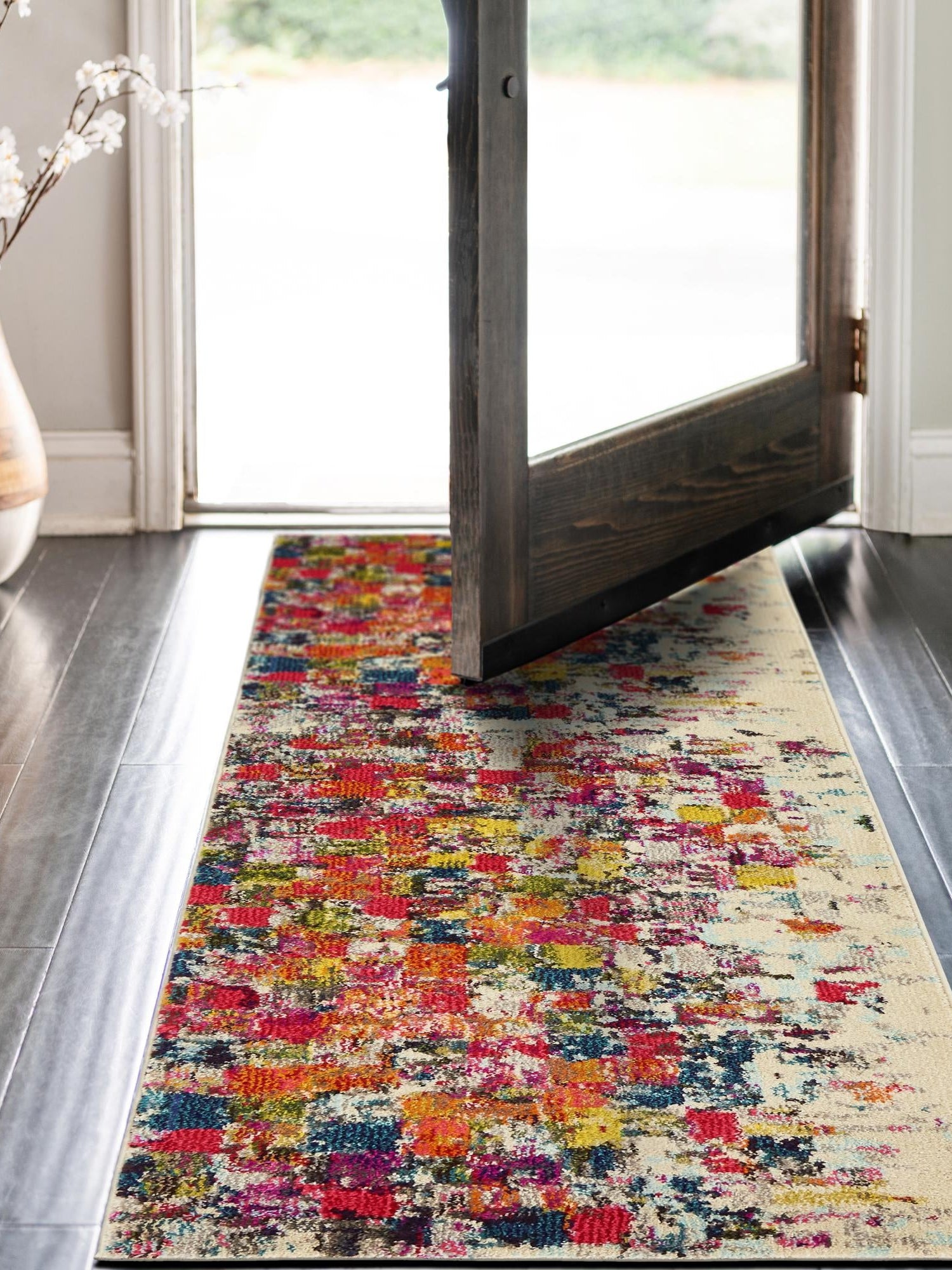 Multicolor 2' 2 x 6' 9 Estrella Runner Area Rug 100% Polypropylene Non-Shedding Stain Resistant Carpet Colorful Modern Abstract Design Easy Clean for Home Decor for Sale at Rug Engine