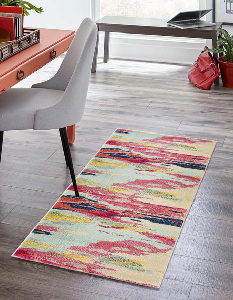 Pink 2' 7 x 12' Estrella Runner Area Rug 100% Polypropylene Non-Shedding Stain Resistant Carpet Colorful Modern Abstract Design Easy Clean for Home Decor for Sale at Rug Engine