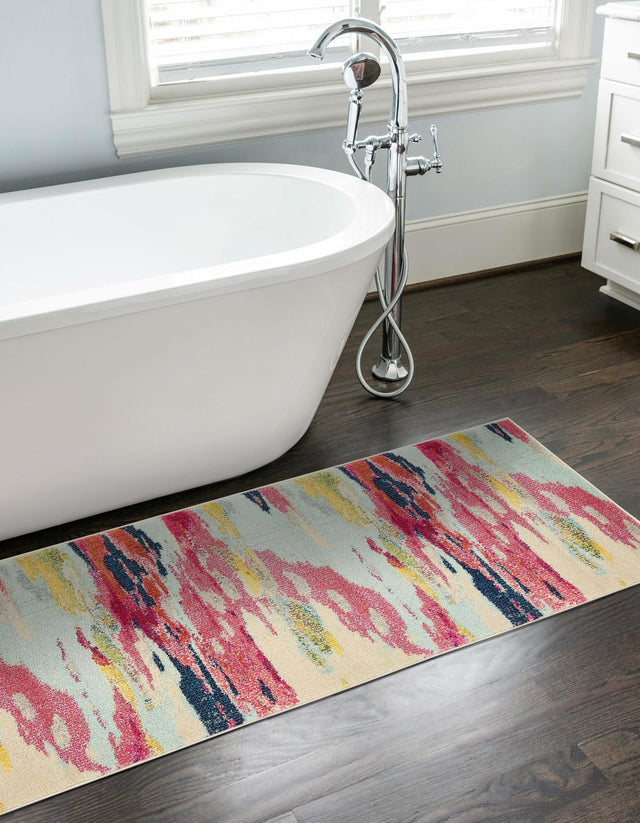 Pink 2' 2 x 6' 9 Estrella Runner Area Rug 100% Polypropylene Non-Shedding Stain Resistant Carpet Colorful Modern Abstract Design Easy Clean for Home Decor for Sale at Rug Engine