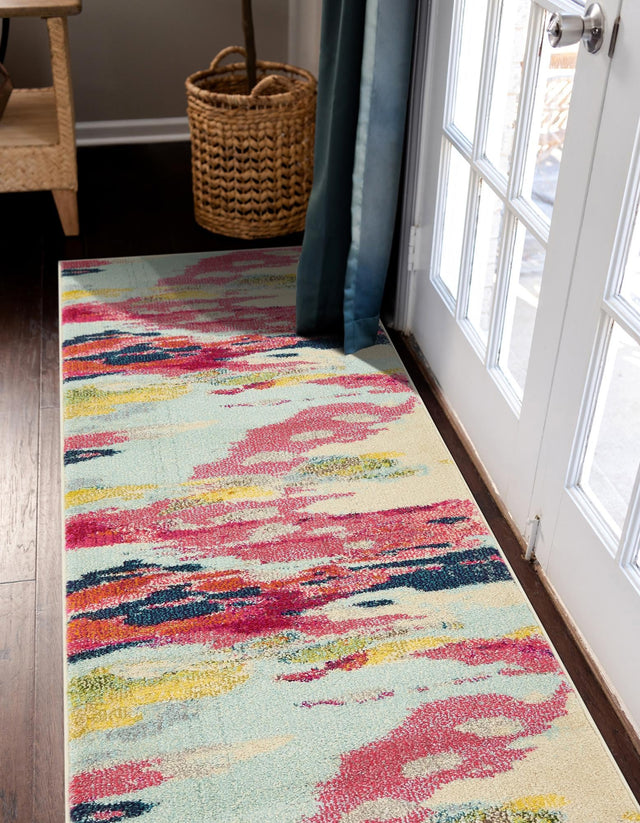 Pink 2' 7 x 10' Estrella Runner Area Rug 100% Polypropylene Non-Shedding Stain Resistant Carpet Colorful Modern Abstract Design Easy Clean for Home Decor for Sale at Rug Engine
