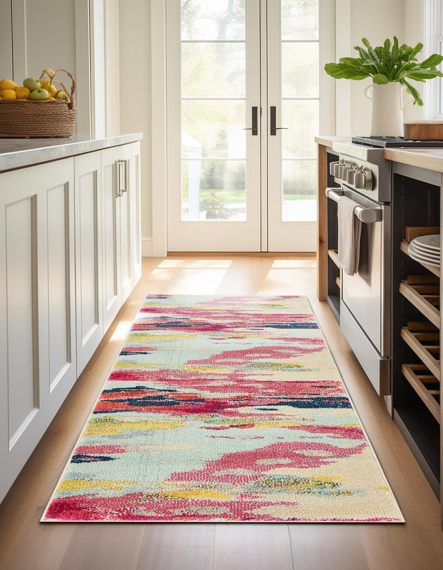 Pink 2' x 8' Estrella Runner Area Rug 100% Polypropylene Non-Shedding Stain Resistant Carpet Colorful Modern Abstract Design Easy Clean for Home Decor for Sale at Rug Engine