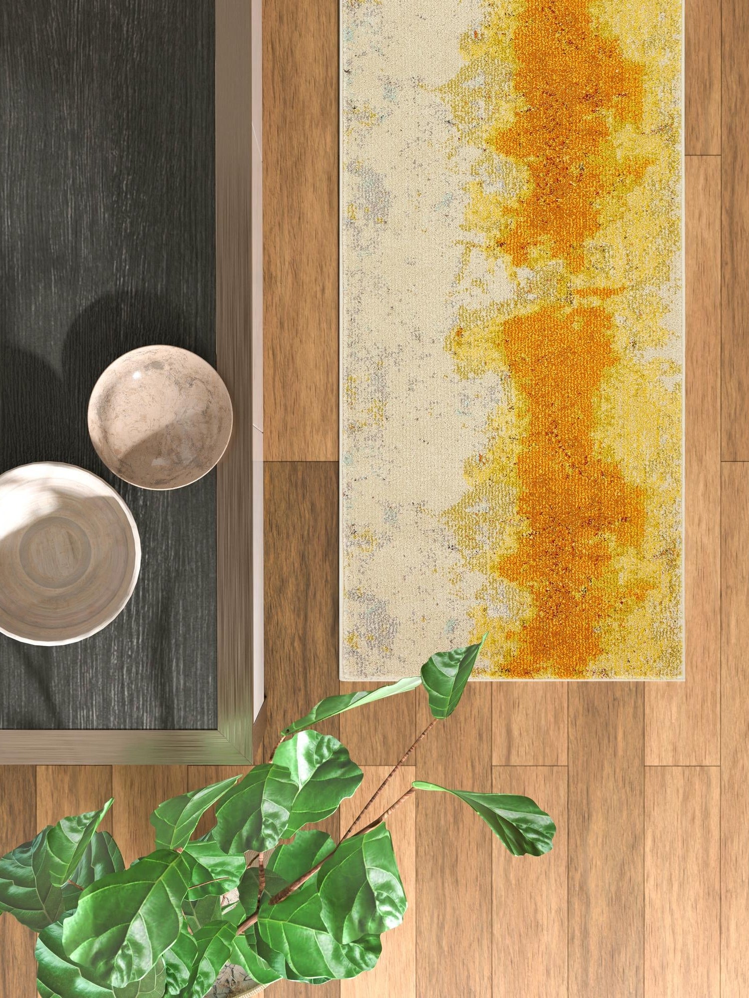 Yellow 2' 7 x 10' Estrella Runner Area Rug 100% Polypropylene Non-Shedding Stain Resistant Carpet Colorful Modern Abstract Design Easy Clean for Home Decor for Sale at Rug Engine