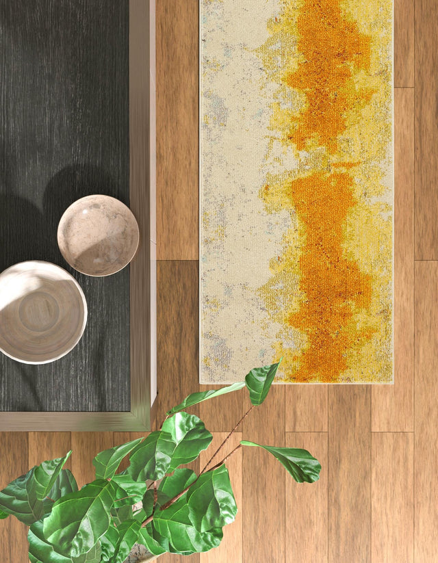 Yellow 2' 7 x 10' Estrella Runner Area Rug 100% Polypropylene Non-Shedding Stain Resistant Carpet Colorful Modern Abstract Design Easy Clean for Home Decor for Sale at Rug Engine