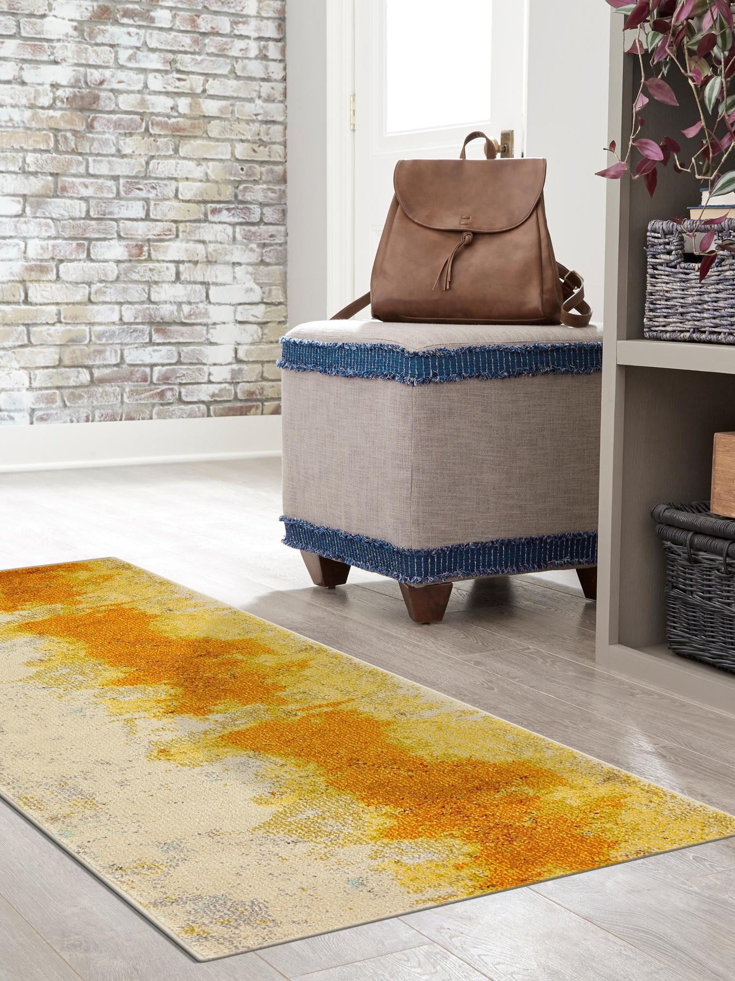 Yellow 2' 2 x 6' 9 Estrella Runner Area Rug 100% Polypropylene Non-Shedding Stain Resistant Carpet Colorful Modern Abstract Design Easy Clean for Home Decor for Sale at Rug Engine