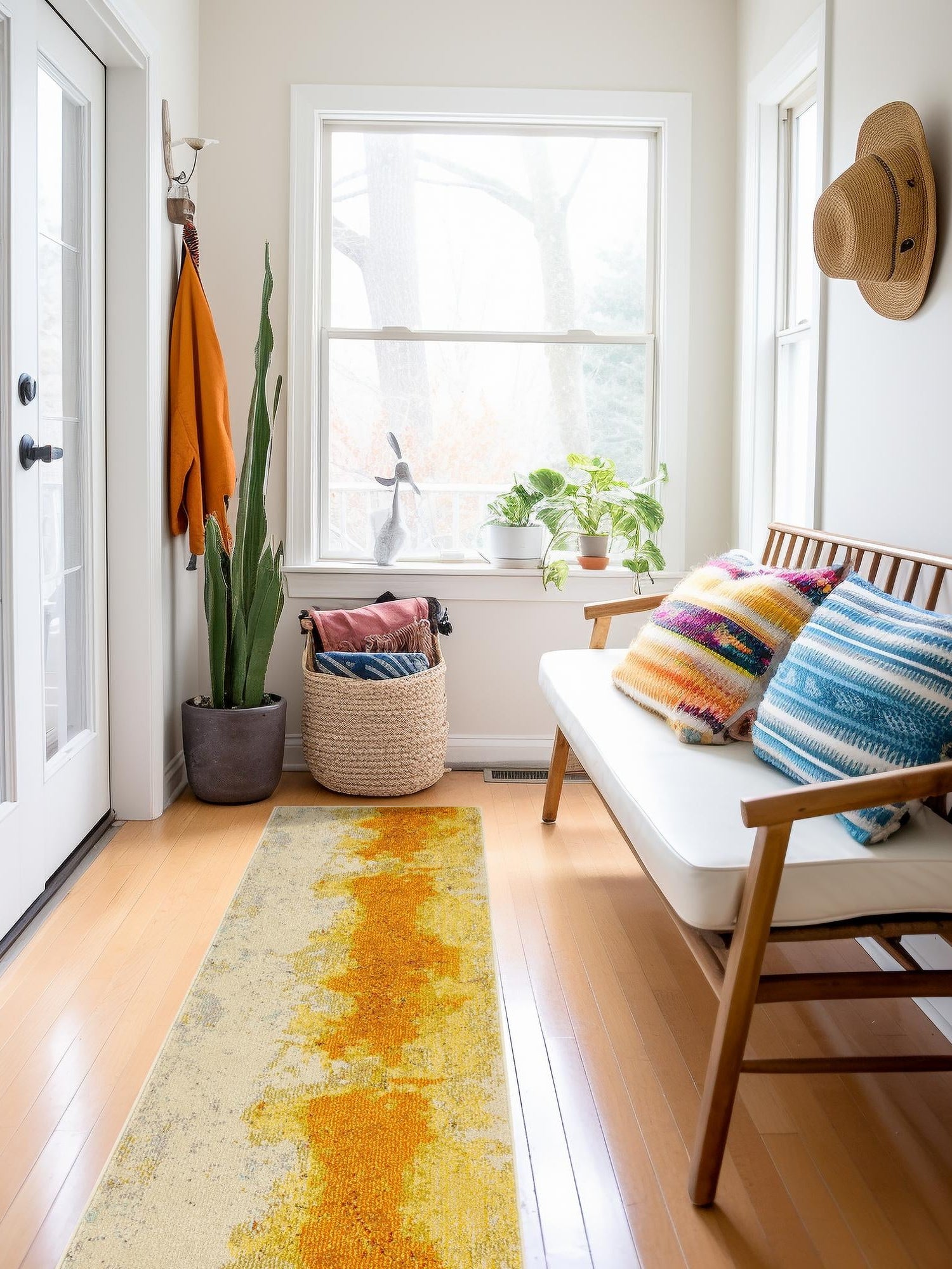 Yellow 2' 2 x 6' 9 Estrella Runner Area Rug 100% Polypropylene Non-Shedding Stain Resistant Carpet Colorful Modern Abstract Design Easy Clean for Home Decor for Sale at Rug Engine