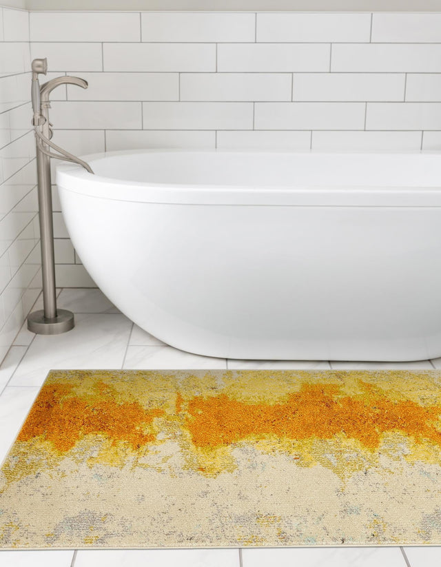 Yellow 2' 7 x 10' Estrella Runner Area Rug 100% Polypropylene Non-Shedding Stain Resistant Carpet Colorful Modern Abstract Design Easy Clean for Home Decor for Sale at Rug Engine