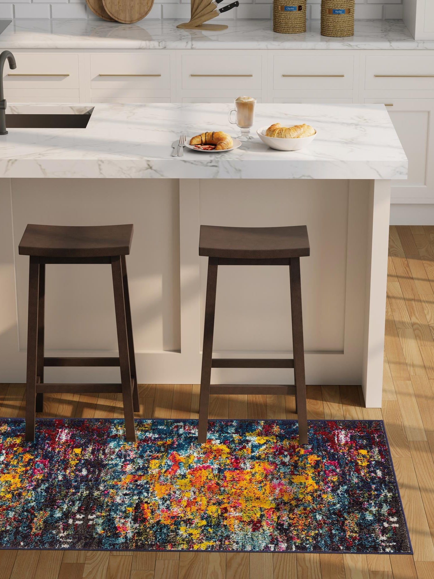 Multicolor 2' 2 x 6' 9 Estrella Runner Area Rug 100% Polypropylene Non-Shedding Stain Resistant Carpet Colorful Modern Abstract Design Easy Clean for Home Decor for Sale at Rug Engine