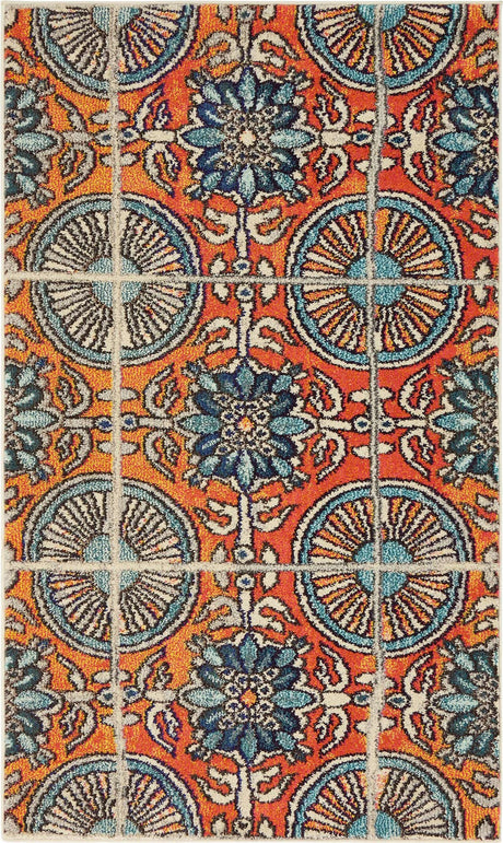 Orange 3' 3 x 5' 3 Estrella Rectangle Area Rug 100% Polypropylene Non-Shedding Stain Resistant Carpet Colorful Modern Abstract Design Easy Clean for Home Decor for Sale at Rug Engine