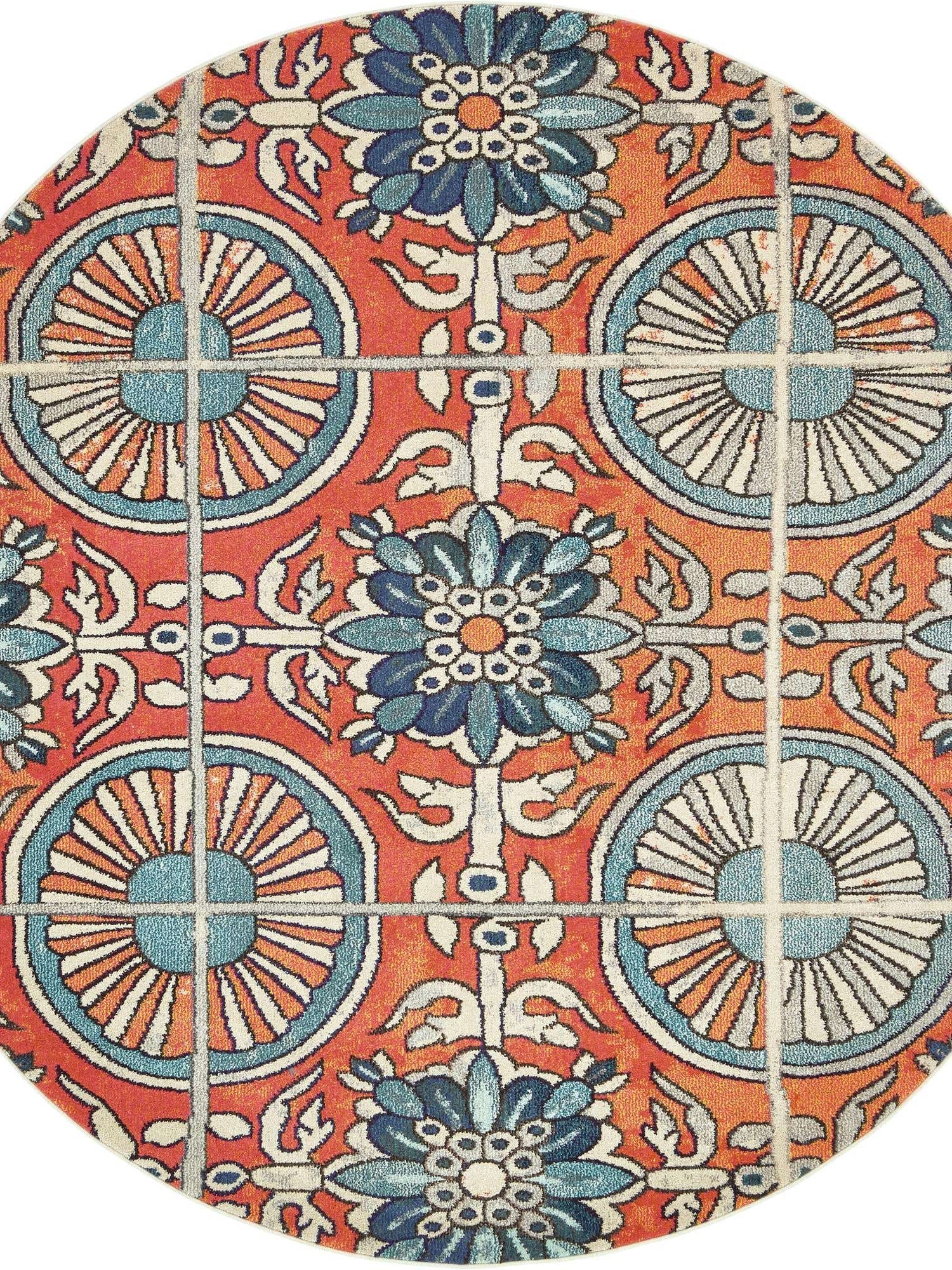 Orange 8' x 8' Estrella Round Area Rug 100% Polypropylene Non-Shedding Stain Resistant Carpet Colorful Modern Abstract Design Easy Clean for Home Decor for Sale at Rug Engine