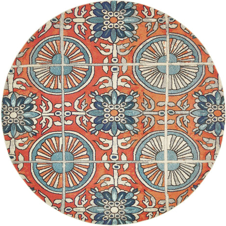 Orange 8' x 8' Estrella Round Area Rug 100% Polypropylene Non-Shedding Stain Resistant Carpet Colorful Modern Abstract Design Easy Clean for Home Decor for Sale at Rug Engine