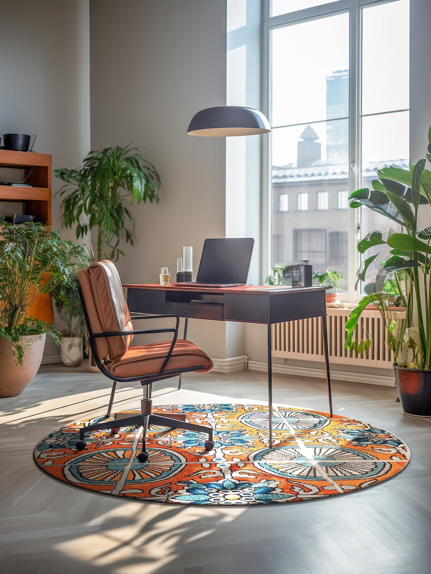 Orange 6' 1 x 6' 1 Estrella Round Area Rug 100% Polypropylene Non-Shedding Stain Resistant Carpet Colorful Modern Abstract Design Easy Clean for Home Decor for Sale at Rug Engine
