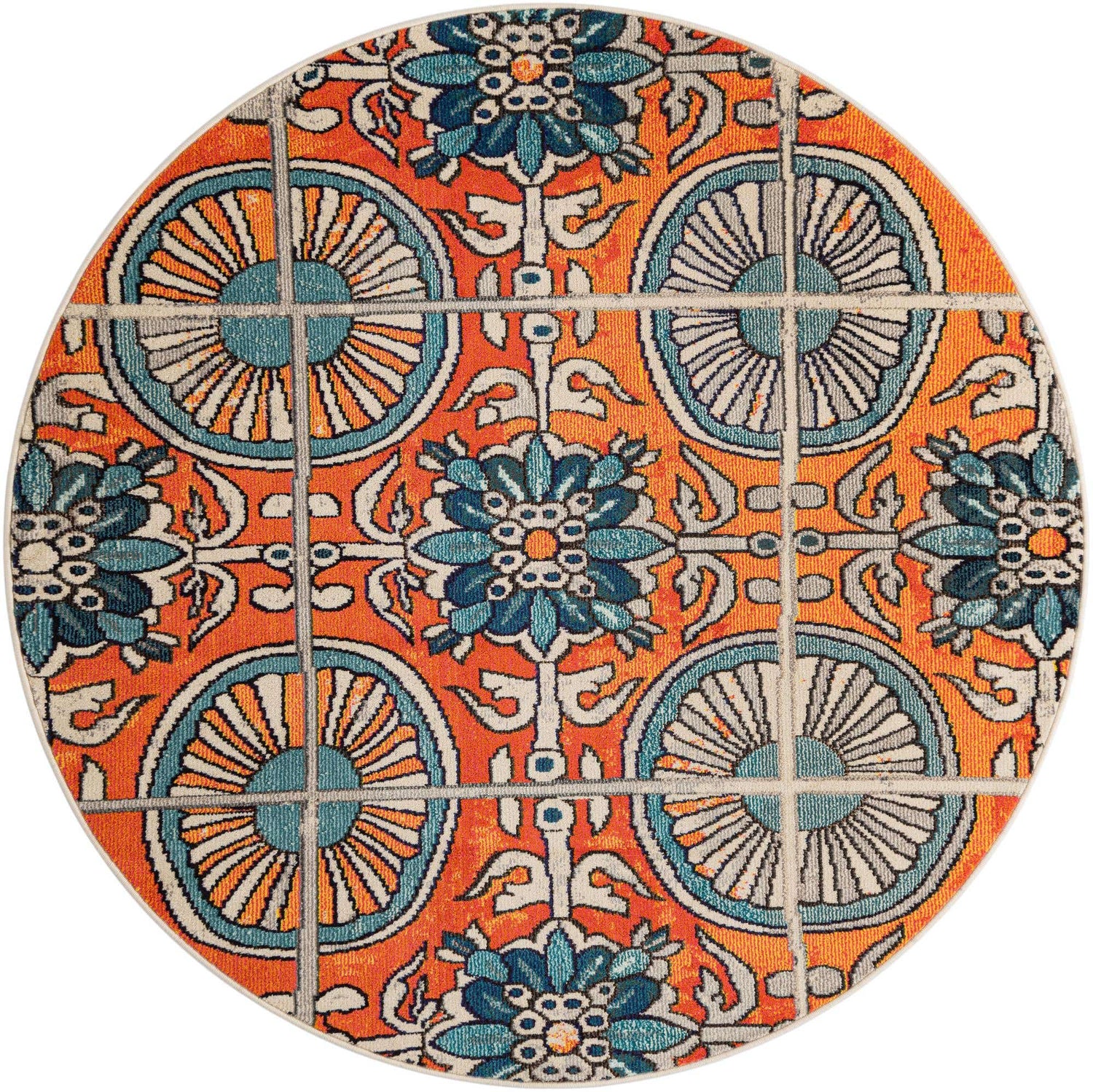 Orange 6' 1 x 6' 1 Estrella Round Area Rug 100% Polypropylene Non-Shedding Stain Resistant Carpet Colorful Modern Abstract Design Easy Clean for Home Decor for Sale at Rug Engine