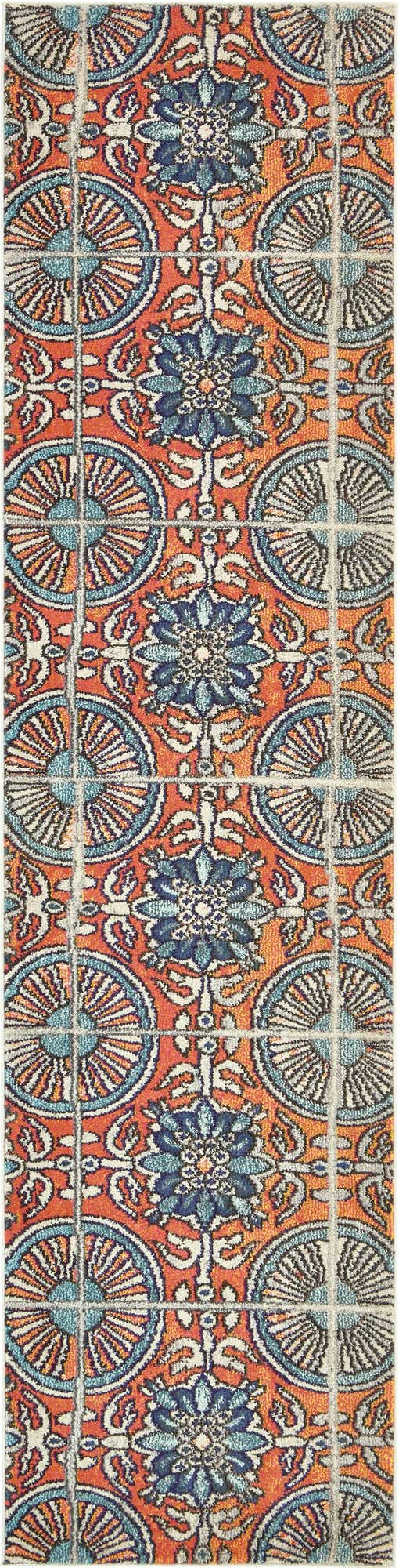 Orange 2' 7 x 10' Estrella Runner Area Rug 100% Polypropylene Non-Shedding Stain Resistant Carpet Colorful Modern Abstract Design Easy Clean for Home Decor for Sale at Rug Engine