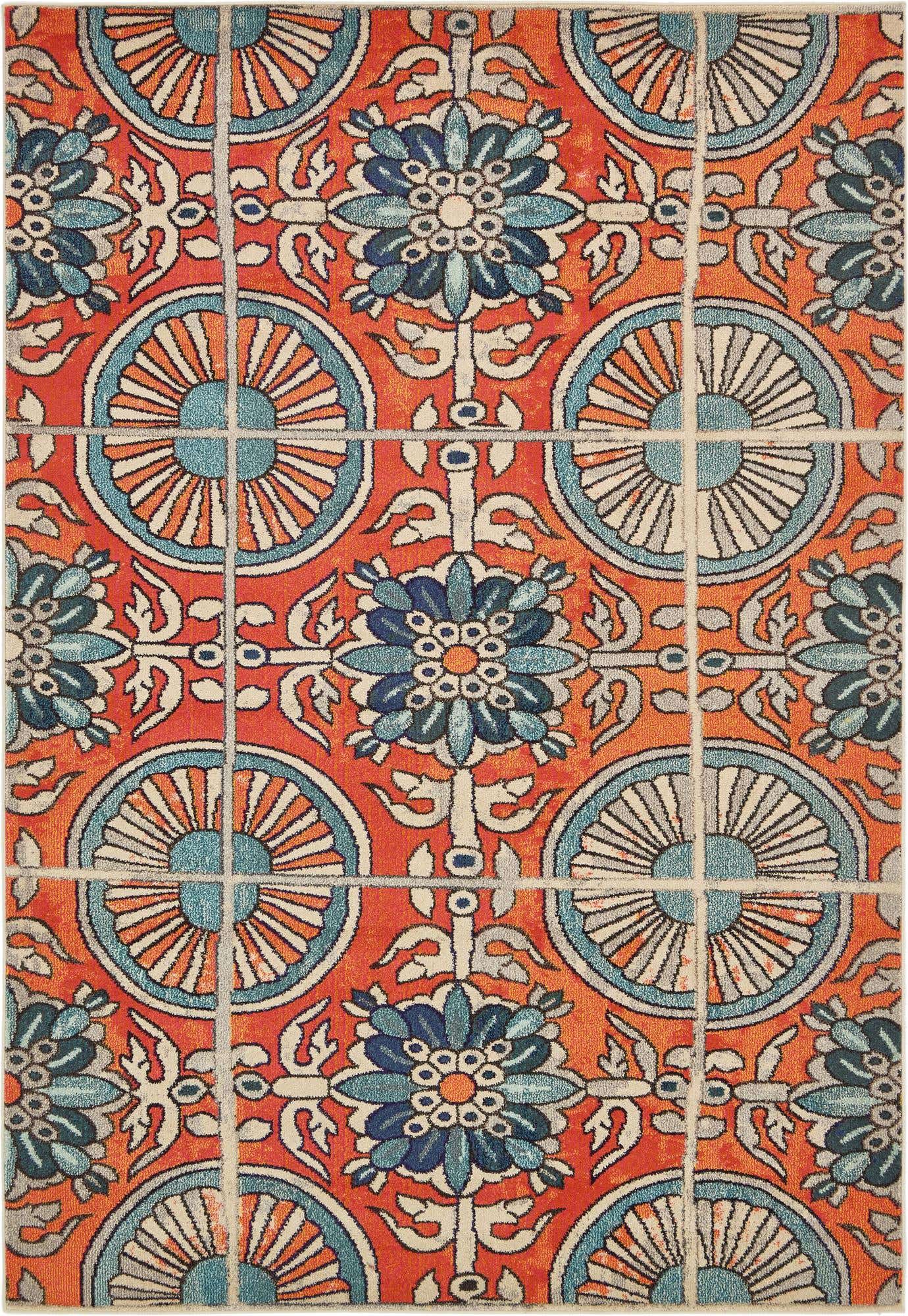 Orange 7' 1 x 10' Estrella Rectangle Area Rug 100% Polypropylene Non-Shedding Stain Resistant Carpet Colorful Modern Abstract Design Easy Clean for Home Decor for Sale at Rug Engine