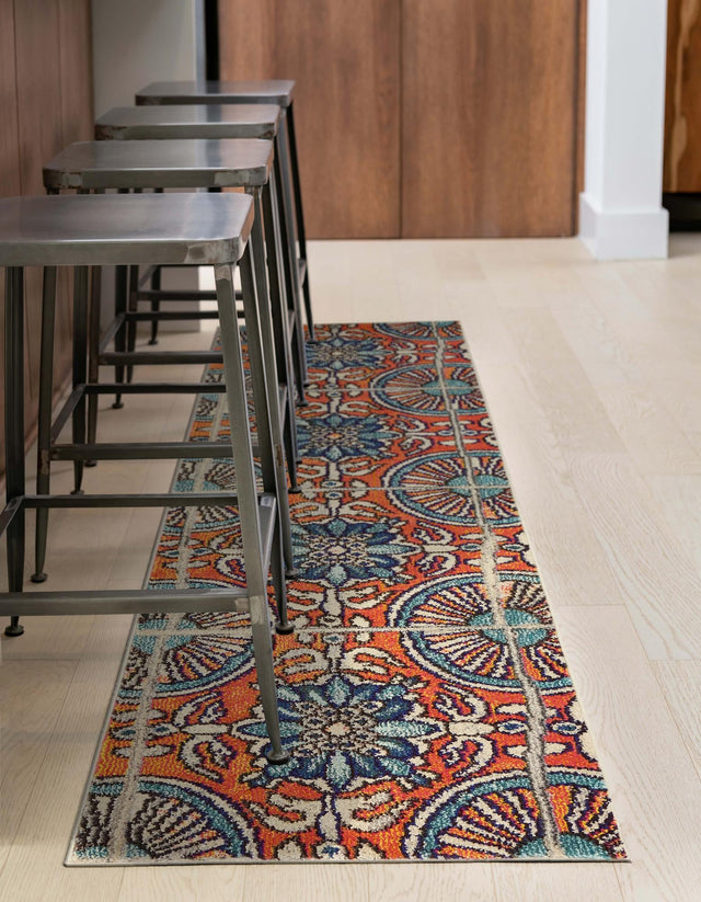 Orange 2' 7 x 10' Estrella Runner Area Rug 100% Polypropylene Non-Shedding Stain Resistant Carpet Colorful Modern Abstract Design Easy Clean for Home Decor for Sale at Rug Engine