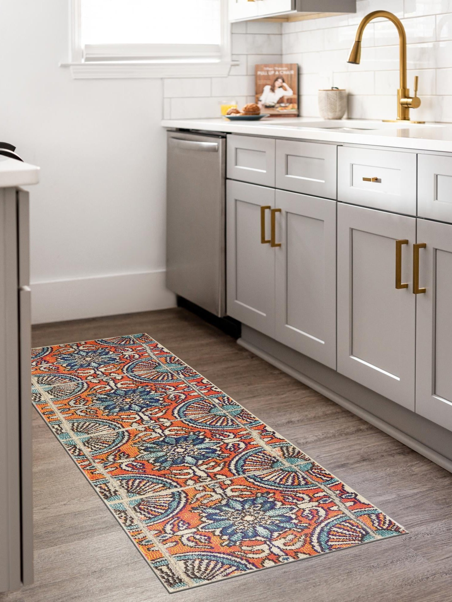 Orange 2' 2 x 6' 9 Estrella Runner Area Rug 100% Polypropylene Non-Shedding Stain Resistant Carpet Colorful Modern Abstract Design Easy Clean for Home Decor for Sale at Rug Engine