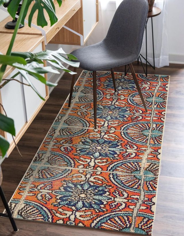 Orange 2' 7 x 10' Estrella Runner Area Rug 100% Polypropylene Non-Shedding Stain Resistant Carpet Colorful Modern Abstract Design Easy Clean for Home Decor for Sale at Rug Engine