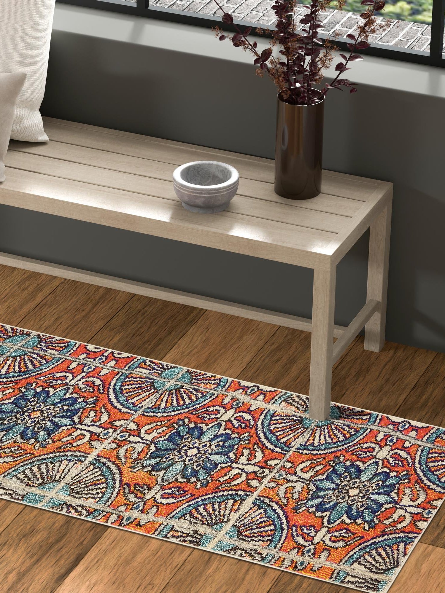 Orange 2' 7 x 10' Estrella Runner Area Rug 100% Polypropylene Non-Shedding Stain Resistant Carpet Colorful Modern Abstract Design Easy Clean for Home Decor for Sale at Rug Engine