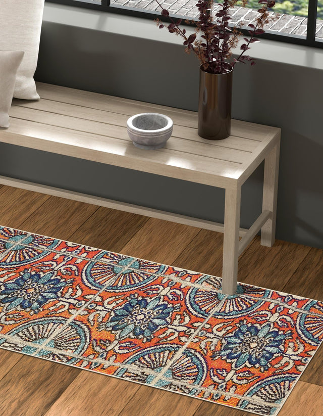 Orange 2' 7 x 10' Estrella Runner Area Rug 100% Polypropylene Non-Shedding Stain Resistant Carpet Colorful Modern Abstract Design Easy Clean for Home Decor for Sale at Rug Engine