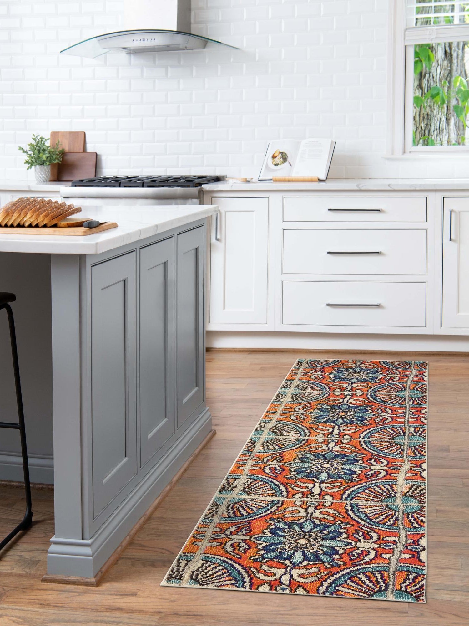 Orange 2' 7 x 10' Estrella Runner Area Rug 100% Polypropylene Non-Shedding Stain Resistant Carpet Colorful Modern Abstract Design Easy Clean for Home Decor for Sale at Rug Engine