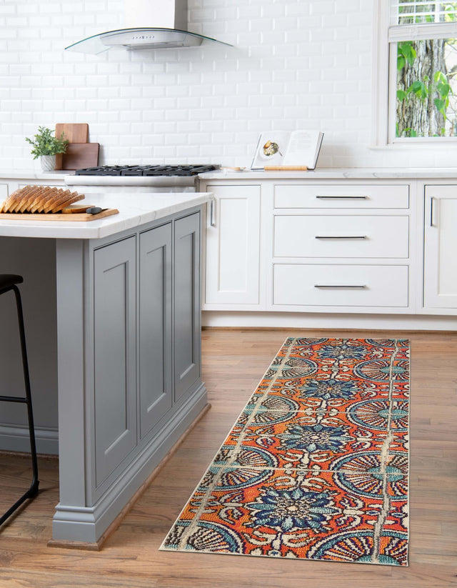 Orange 2' 7 x 10' Estrella Runner Area Rug 100% Polypropylene Non-Shedding Stain Resistant Carpet Colorful Modern Abstract Design Easy Clean for Home Decor for Sale at Rug Engine