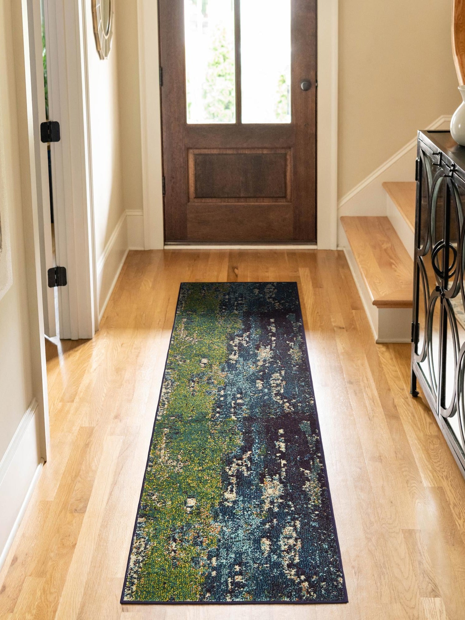 Navy Blue 2' 7 x 10' Estrella Runner Area Rug 100% Polypropylene Non-Shedding Stain Resistant Carpet Colorful Modern Abstract Design Easy Clean for Home Decor for Sale at Rug Engine