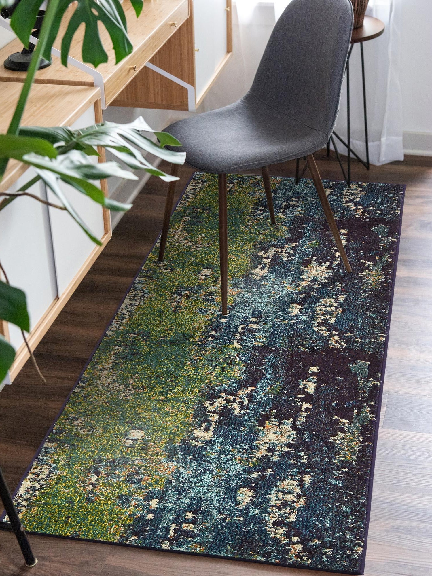 Navy Blue 2' 7 x 10' Estrella Runner Area Rug 100% Polypropylene Non-Shedding Stain Resistant Carpet Colorful Modern Abstract Design Easy Clean for Home Decor for Sale at Rug Engine