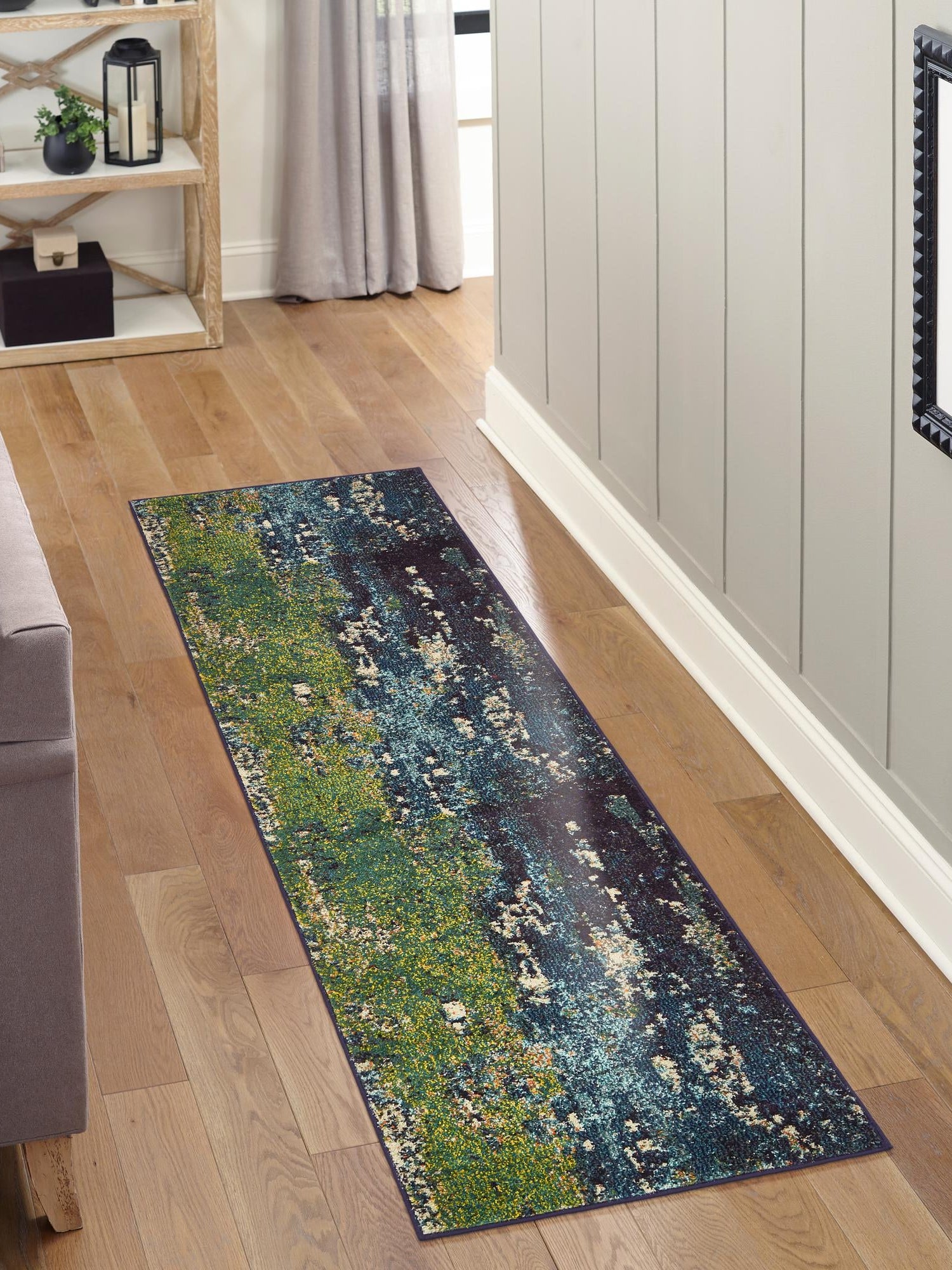 Navy Blue 2' 2 x 6' 9 Estrella Runner Area Rug 100% Polypropylene Non-Shedding Stain Resistant Carpet Colorful Modern Abstract Design Easy Clean for Home Decor for Sale at Rug Engine