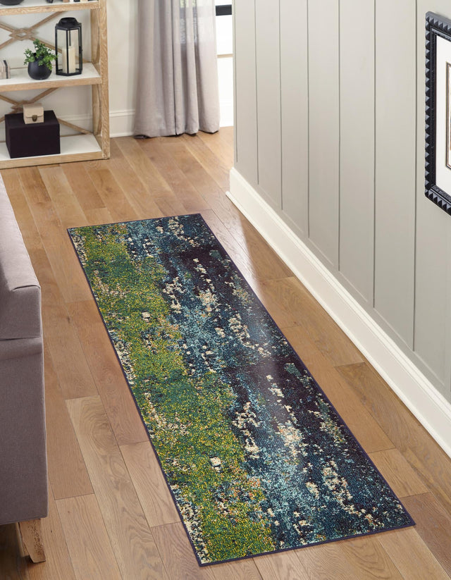 Navy Blue 2' 2 x 6' 9 Estrella Runner Area Rug 100% Polypropylene Non-Shedding Stain Resistant Carpet Colorful Modern Abstract Design Easy Clean for Home Decor for Sale at Rug Engine