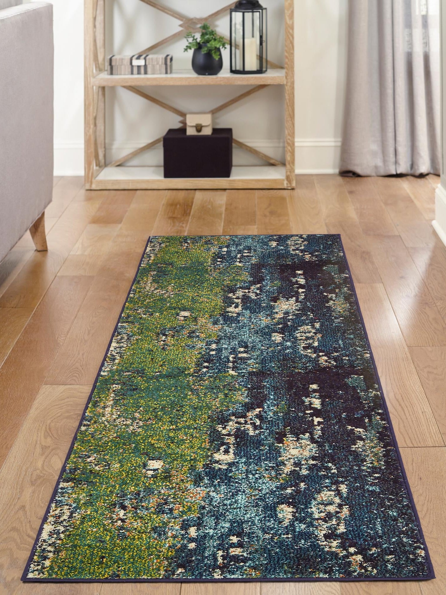 Navy Blue 2' 2 x 6' 9 Estrella Runner Area Rug 100% Polypropylene Non-Shedding Stain Resistant Carpet Colorful Modern Abstract Design Easy Clean for Home Decor for Sale at Rug Engine