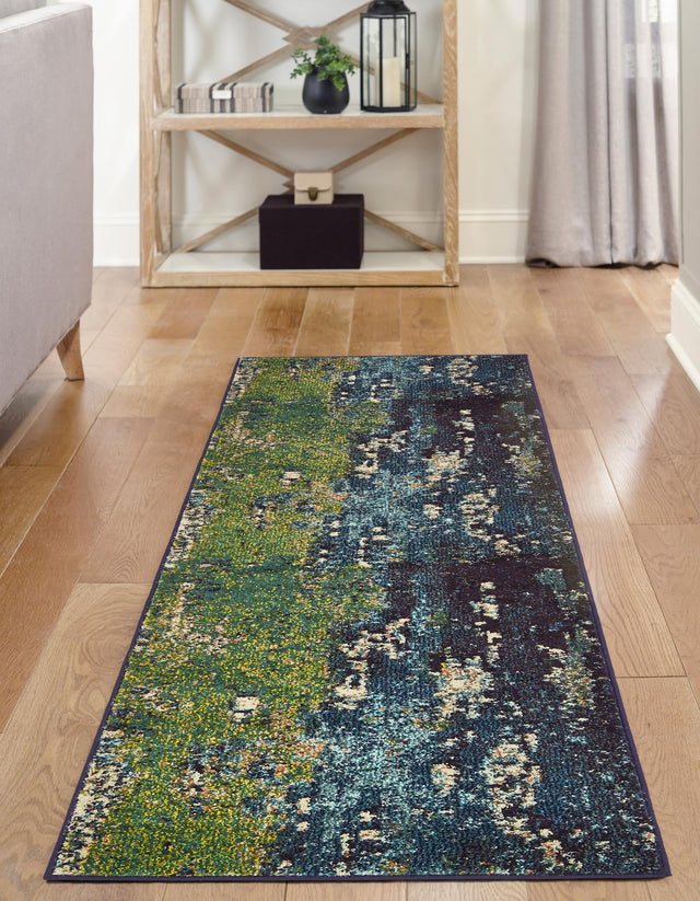 Navy Blue 2' 2 x 6' 9 Estrella Runner Area Rug 100% Polypropylene Non-Shedding Stain Resistant Carpet Colorful Modern Abstract Design Easy Clean for Home Decor for Sale at Rug Engine