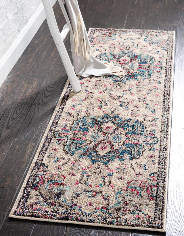 Beige 2' 7 x 10' Medici Runner Area Rug 100% Polypropylene Traditional Vintage Classic Carpet for Home Interior Design Decor for Sale at Rug Engine