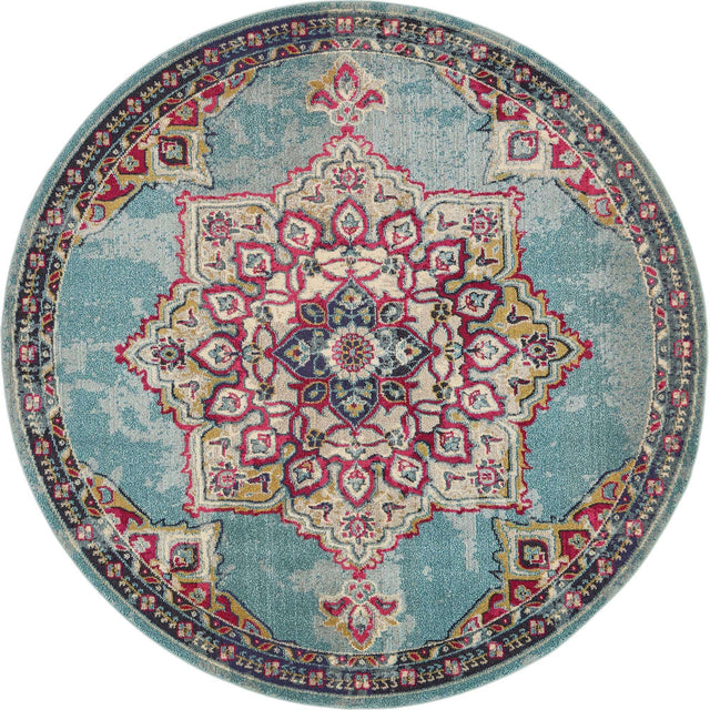 Light Blue 8' x 8' Medici Round Area Rug 100% Polypropylene Traditional Vintage Classic Carpet for Home Interior Design Decor for Sale at Rug Engine