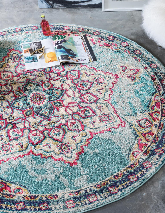 Light Blue 6' 1 x 6' 1 Medici Round Area Rug 100% Polypropylene Traditional Vintage Classic Carpet for Home Interior Design Decor for Sale at Rug Engine