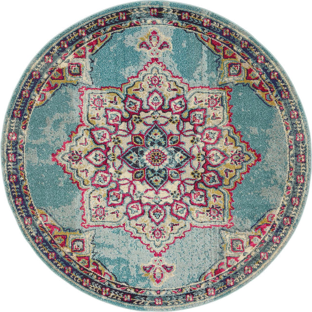 Light Blue 6' 1 x 6' 1 Medici Round Area Rug 100% Polypropylene Traditional Vintage Classic Carpet for Home Interior Design Decor for Sale at Rug Engine