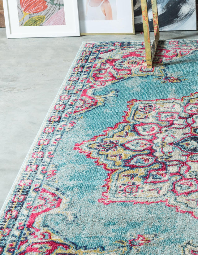 Light Blue 7' 1 x 10' Medici Rectangle Area Rug 100% Polypropylene Traditional Vintage Classic Carpet for Home Interior Design Decor for Sale at Rug Engine