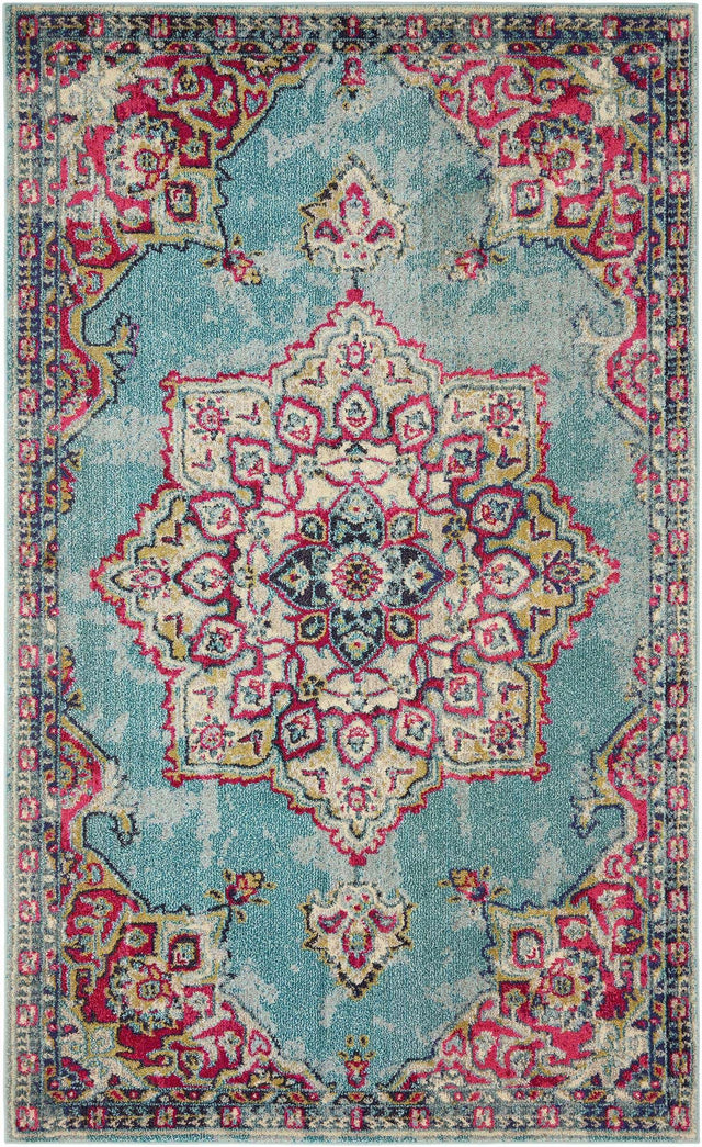 Light Blue 5' 1 x 8' Medici Rectangle Area Rug 100% Polypropylene Traditional Vintage Classic Carpet for Home Interior Design Decor for Sale at Rug Engine